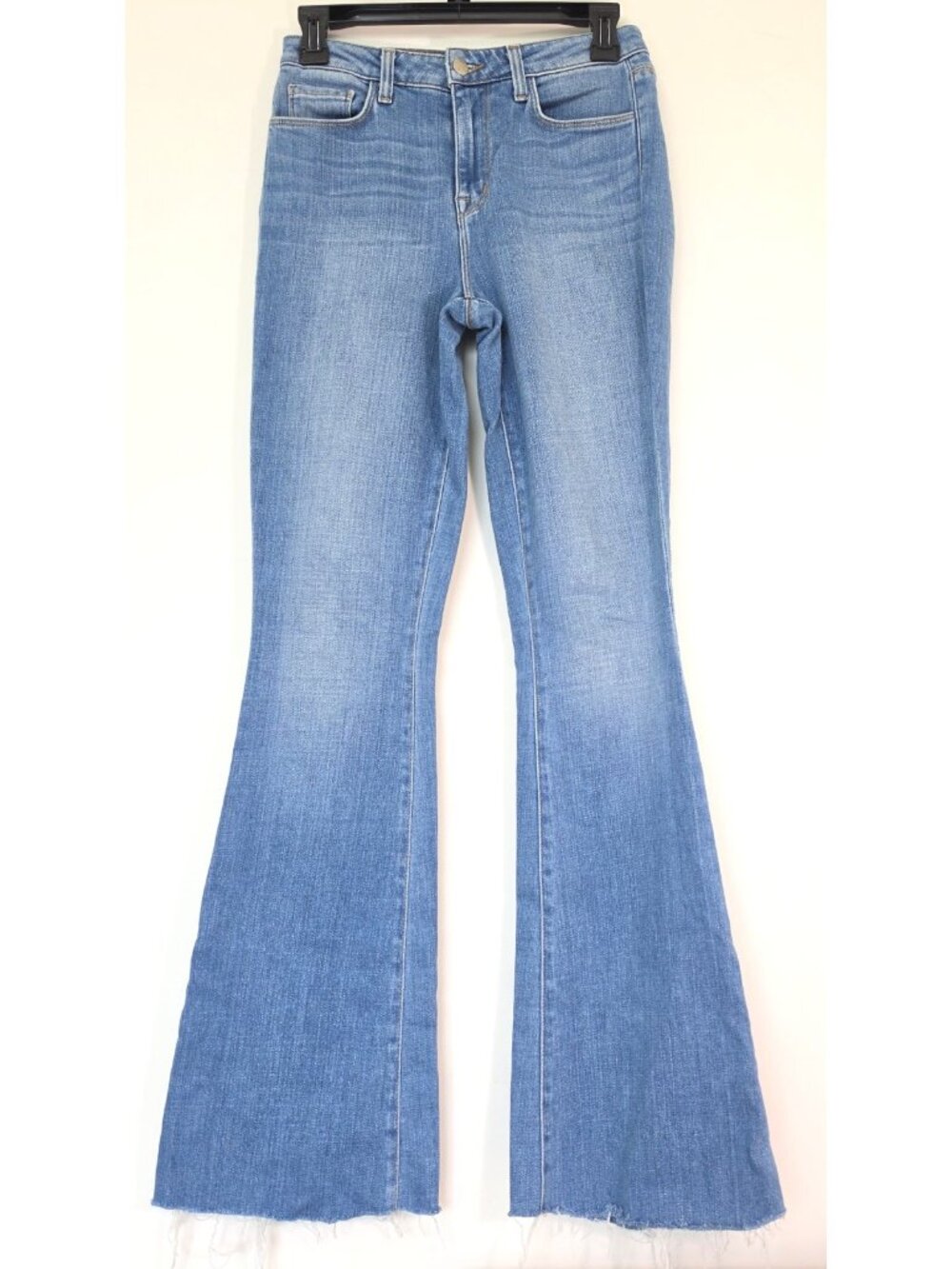 L'AGENCE Bell Jeans Womens 26 High Rise Flare Sydney Blue Raw Hem Made USA